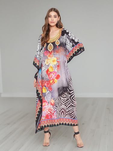 Image of Oussum Women Polyester Casual Long Plus Size Beach Caftan Cover Up Maxi Dress 1X-3X Summer Kaftan Dresses for Women
