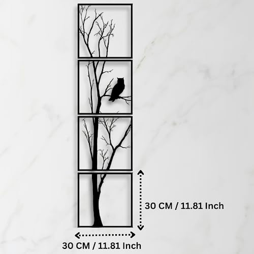 Image of 7 Decore Wooden 4 Pieces Vertical Tree Wall Art Panel Frame | Unique Wall Hanging Decoration Items for Living Room, Bedroom, Drawing Room, Dining Room, Stairs, and Office. (Black) (Big Size)