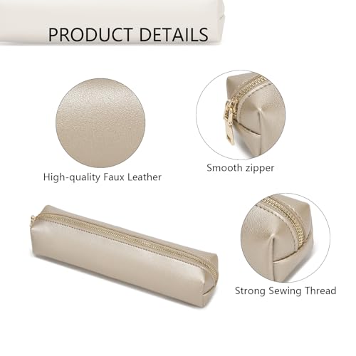 Image of Faux Leather Color Pencil Case Multifuncional and Simple with Zipper for School (Pearl White Tea)