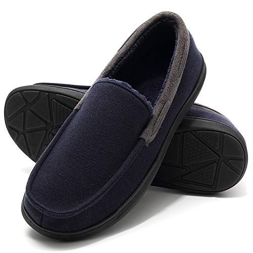 Mens Slippers, Memory Foam House Slippers for Men Anti Skid Slip On Moccasin Slippers for Indoor Outdoor Navy Blue Size 11