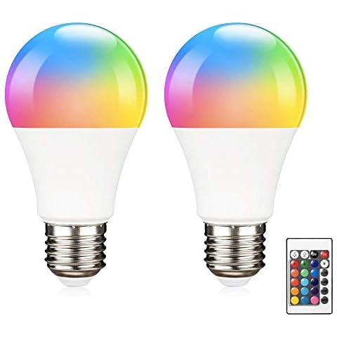 noobibaba Colour Changing LED Light Bulbs with Remote Control 10W A60 E27 Medium Base for Halloween Christmas Decorations, Home Bar Party Pub Mood Lighting 100-265VAC Pack of 2 Cover
