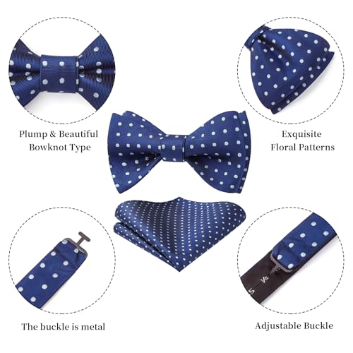 Image of HISDERN Bow Ties for Men Polka Dot Selftie Bowtie and Pocket Square Classic Business Tuxedo Wedding Bowties Handkerchief