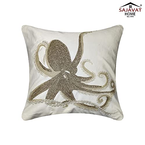 Image of SAJAVAT HOME Cotton Printed Cushion Cover Exclusive Edition 18x18 INCHES White & Beige (Pack of 1)