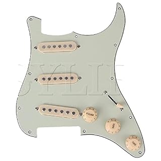 WENKA Pickguard pré-câblé en PVC SSS Vert 3 Plis for Guitare électrique - Les Beatles, Paul McCartney, John Lennon, RIngo Starr, George Harrison
