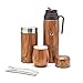 BALIBETOV Complete Yerba Mate Set - Modern Mate Gourd, Thermal Flask, Yerba Container, Bombilla and Cleaning Brush Included - All Premium Quality 304 18/8 Stainless Steel (WOOD)
