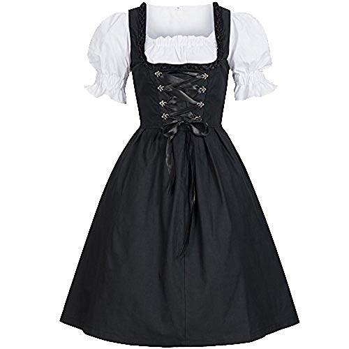 Womens Oktoberfest Halloween Costume Bavarian Beer Girl Dirndl Tavern Maid Dress (M, Black)