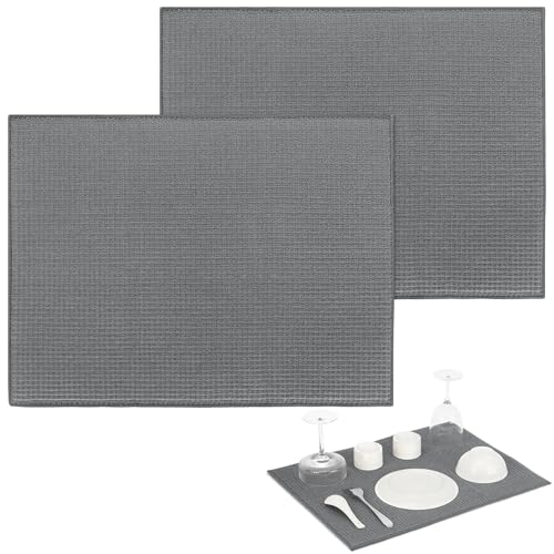 Trockenmatte Mikrofaser 2 Stück Abtropfmatte Geschirr, schnelltrocknend, Geschirr Abtropfmatte, Spülmatte, Kitchen Mat, 51x38 cm, Maschinenwäsche, Küchenset (Grau)