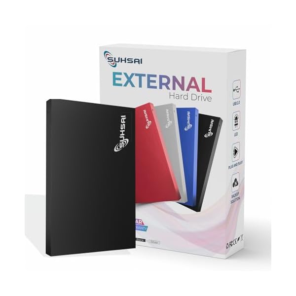 SUHSAI External Portable Hard Drive 200GB USB 2.0 HDD Storage and Backup Hard Disk Memory Expansion – Ultra Slim 2.5” Harddrive Compatible with PC, MAC, Laptop, Desktop Computer (Black)