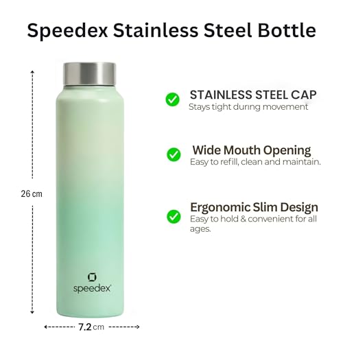 Image of Speedex Stainless Steel Water Bottle 1 Ltr, Leak Proof Screw Cap, BIS Approved 1000 ml Metal Bottle For Daily, Office, School, Gym, Travel Use for Men, Women, Kids, Adults, Dual Green, Set of 4