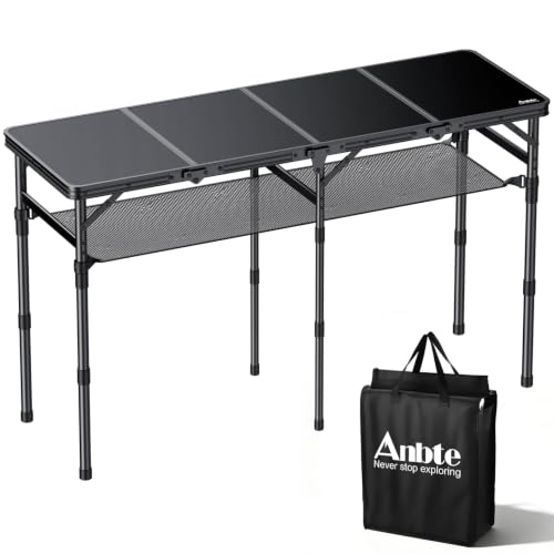 Anbte 4-Fold Camping Table, 46” X 16” Portable Folding Camping Table, Black by Anbte - Used condition - US$67.71