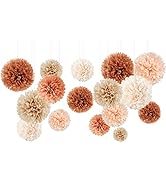 AOBKIAT Weddings Decorations, 16 PCS Earth Tone Brown Tissue Paper Pom Poms for Fall Decor, Hallo...