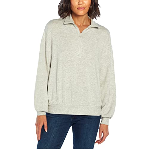 Three Dots Women's Sweater Size M Quarter Front Zip Pullover Sweatshirt Gray