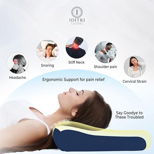 Image of Ergonomic Cervical Support Pillow Set of 2, Rebound Memory Foam Contour for Neck, 48x30x9 cm, Breathable Skin Friendly Mesh Fabric, Orthopedic Bedding for Side Sleepers,Blue