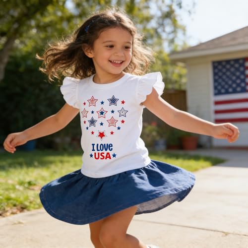 Image of Tkria July 4th Tank Top Girl Toddler 4th of July Shirt Baby Girl American Flag Shirt USA Ruffle Tee Girl Patriotic Outfit