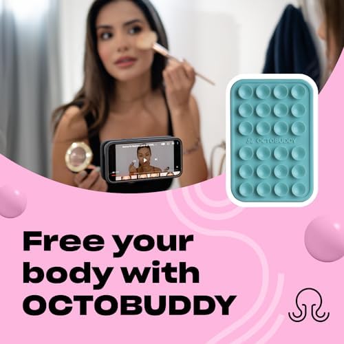 OCTOBUDDY - Silicone Case Suction Phone Case Adhesive Mount - Hands-Free,Strong Grip Holder For Selfies&Videos - Durable,Easy To Use - Iphone&Android Compatible - 2.25? X 3.25?,Pastel Turquoise