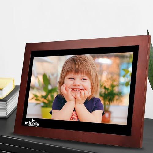 Image of MIRACLE DIGITAL 17 inch HDMI Wooden Dark Hi-Def Digital Photo Frame with Premium Mirror Finish,USB,SD Card,USB, Remote Photos Slide Show,Video in-Built 8GB Memory 2GB RAM Built-in 2 Stereo Speakers