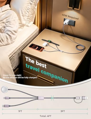 Image of 2026 Travel Essentials for Apple Watch Charger,Cruise Vacation Camping Essentials,iPhone Charger,Multi Charging Cable,3 in 2 Charging Docks for iWatch Series 11-2 /Ultra,iPhone 17-12,Car (Pack of 3)