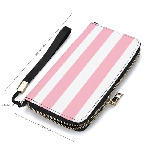 Horizontal Light Pink And White Stripes PU Leather Clutch Long Bifold Wallet, Coin Purse Credit Pass Case, Durable Card-Holder Money Storage for Women Men2
