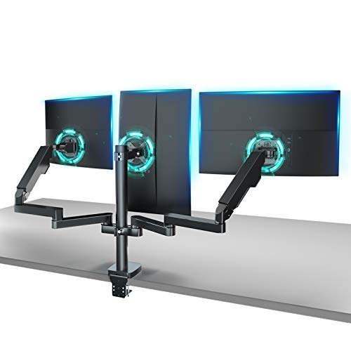 Glorider Triple Monitor Stand for 10"-32", Aluminum Gas Spring Monitor Mount Fit Three 10 to 32 inch Flat/Curved LCD Computer Screens，Height Adjustable Full Motion Swivel Bracket，with vesa Mount