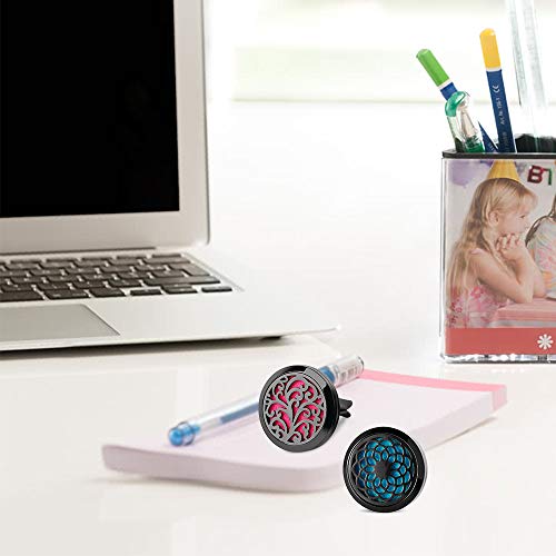 Royaroma 2Pcs 30Mm Car Aromatherapy Essential Oil Diffuser Stainless Steel Black Locket With Vent Clip 12 Felt Pads #TOP7