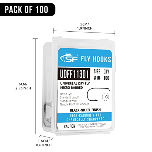 Image of SF #12 Universal Standard Dry Fly Tying Hook Ultra Sharp Micro Barbed Black Nickel High Carbon Steel for Traditional Dry Flies with Mini Box 100Pcs