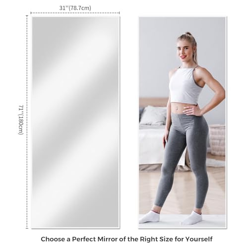 Koonmi 71"x31" Floor Mirror Full Length, Bedroom Floor Body Mirror with Stand, Large Silver Mirror, Leaning, Standing or Hanging Horizontally/Vertically
