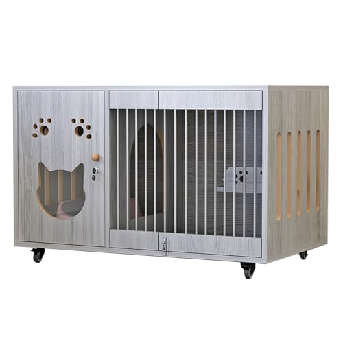 YLLSMGS 猫 ケージ 猫ケージ 屋内用 木製猫小屋 ゲージ 猫 ユニバーサルホイール付き大型ペットケージ 通気性設計 1〜2匹の猫 子犬 ウサギ フェレット ハリネズミ チンチラ ゲージ 猫 ネコ ゲージ ウサギ用(Gray)