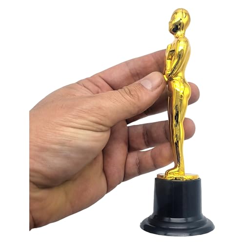 Zugar Land Gold Award Trophies (1 Pack) (6 Inches) Bulk Golden Plastic Statues. Standing Man Award Holding a Large Star Trophy for Movie Sport Ceremony Birthday Prize (Gold Award Trophy, 1 Pcs)