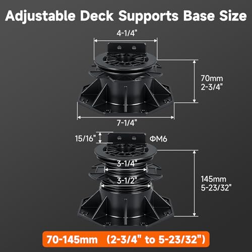 Hocamel 20Pack Adjustable Deck Support Pedestal, Floor Lift Plastic Deck Foundation Support Base for Floating Deck Platform, Height Adjustment Raising from 2-3/4"to 5-23/32"Black, Automatic Leveling by Hocamel - Image 3