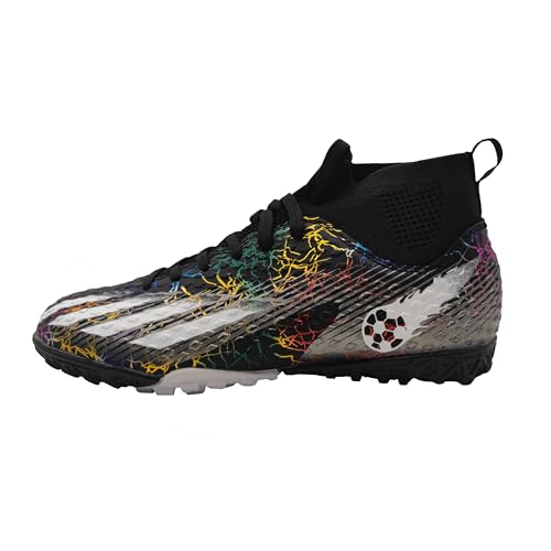 tiebaoGanar Fußball Schuhe High Top Big Kids Unisex Jugend Athletische Indoor Outdoor Socke Fußball Schuhe Bequeme Firma Boden S23057/Hei-43