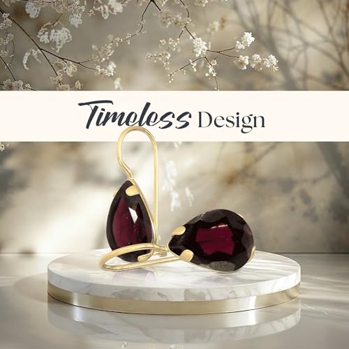 14K Solid Gold Earrings - Garnet Earrings for Women - 14K Gold Earrings for Women - January Birthstone Earrings - Teardrop - Gold Dangle Earrings - Small Dainty