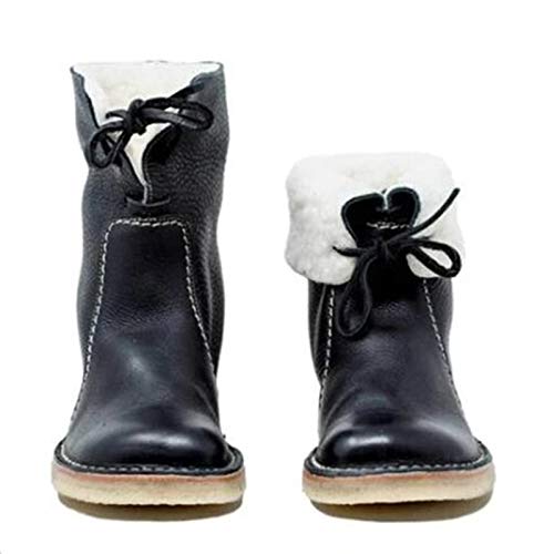 Crazyfly Damen Schneestiefel mit Faltbarem Schlauch 16,3 Zoll Casual Schnürschuhe Warm Stiefel PU Leder Fleece Gefüttert Rund Kopf Niedriger Absatz Schuhe für Winter Cover