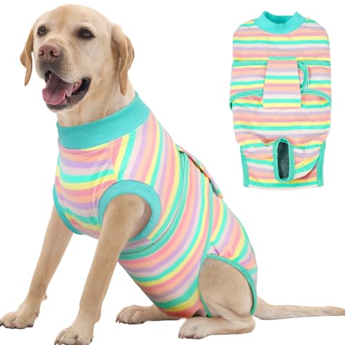 FUAMEY Recovery Suit,Soft Breathable Pet Bodysuit E-Collar & Cone Alternative Surgical Suit Puppy Wear, Anti Licking Wounds Doggie Onesie for Small Medium & Large Pets Dogs,cats,XXL(chest:32