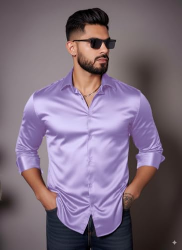 Image of IndoPrimo Men's Stylish Solid Satin Casual Shirt for Men Full Sleeve