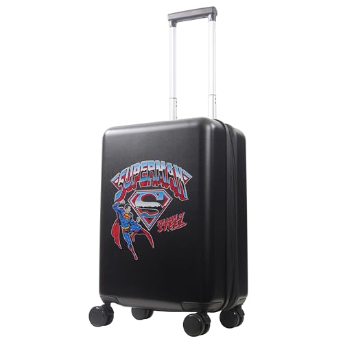 FUL DC Comics Superman 22.5 Inch Carry On Luggage, Hardshell Rolling Suitcase with Spinner Wheels, Black