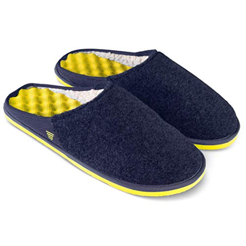 PR Soles Recovery Slipper | Massaging Sherpa Lined Slipper | Navy & Yellow | Women's 6 & Men's 5