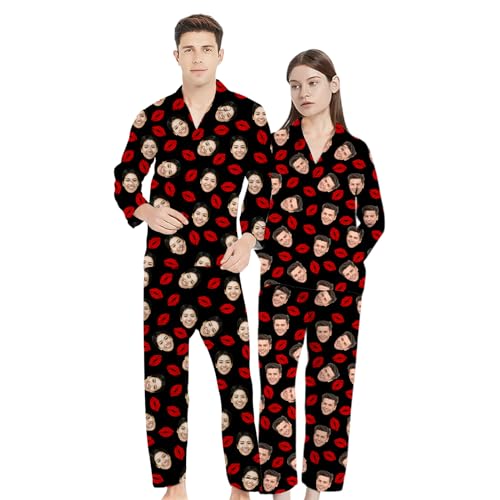 Conjunto de Pijamas de Mujer Personalizado con cara de Foto, Conjuntos de Pijamas de Ropa de Salón con Foto Personalizado, Regalos Personalizados para el Día de la Madre para Mujer Esposa, M