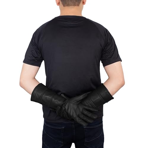 Image of URBAN BUCK Real Sheepskin Leather Sky Gauntlet Costume Glove - Regular Fit Long Arm Cuff Mens Unlined Cosplay Gloves