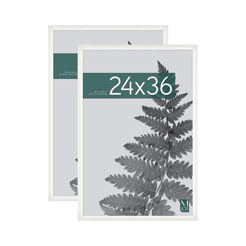 MCS Studio Gallery 24x36 Poster Frame White Woodgrain, Vertical & Horizontal Wall Hanging Large Picture Frame for Photos, Posters & Art Prints (2-Pack)