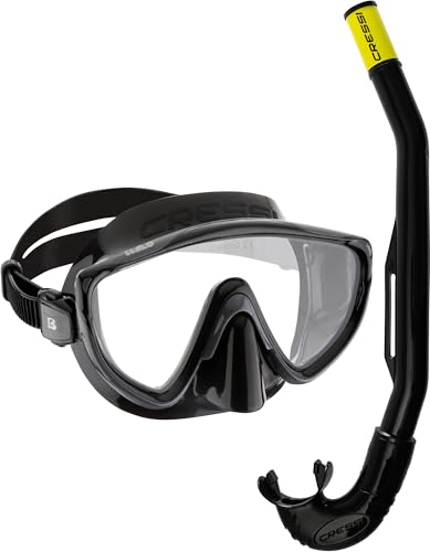 CRESSI Tino & Island 2.0 Black/Black   Conjunto de Snorkel Máscara Tino y Tubo Island 2.0, Negro/Negro, Talla Única, Adultos