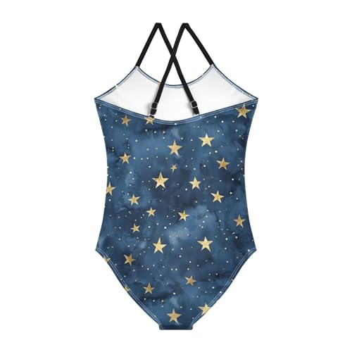 Glitter Stars on Navy Blue Toddler Girl Swimsuit 1-Piece Elastic Bathing Suit Set Cute Swimsuits 3T2