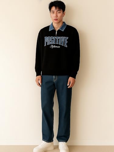 Image of Jump Cuts || Mens || Half Zipper || Printed || Polo Neck || Full Sleeve || Cotton Blend || T-Shirt