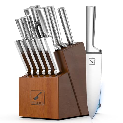 Image of imarku 15 PCS Knife Set: Kitchen Knife Set with High Carbon Stainless Steel, Knife Block Set with Dishwasher Friendly Ultra Sharp Professional Chef Well Balance Knives Set, Best Gifts for Women Men