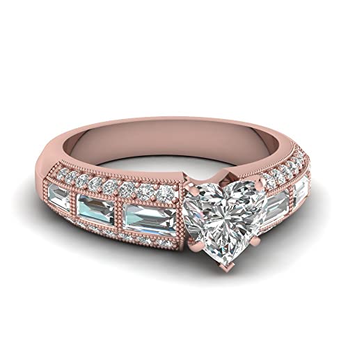 Image of Choose Your Gemstone Edwardian Engagement Ring Rose Gold Plated Heart Shape Vintage Engagement Rings Ornaments Surprise for Wife Symbol of Love Clarity Comfortable US Size 4 to 12