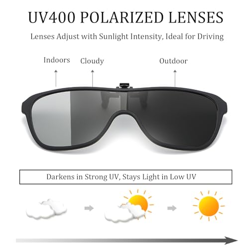 Image of Hifot Clip on Sunglasses 2 Pack, Polarized Lens Fit Over Prescription Glasses, Flip up Rimless Sunglasses