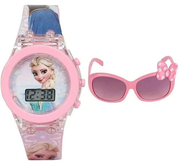 Driton Combo Pack of Pink Dial Digital Watch with Pink Sunglass for Girls.
