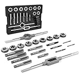 DURATECH Large Size Tap and Die Set, 23 Piece, Standard, Rethreading Kit for Internal and External Threads & Screw Extractor for Spiral Screws, Organized in Storage Tray