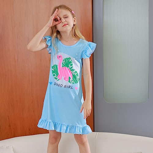 LQSZ 2Pcs Girls Nightgowns 3-10 Years Flutter Short Sleeves Nightdress Nightie Dress Sleepwear Pajamas for Little Girls4