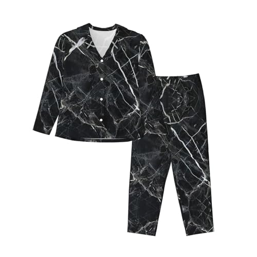 Pyjama marbre noir 2 pièces vêtement de nuit confortable manches longues