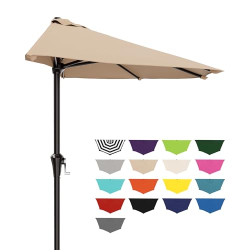 AreShark 9FT Half Patio Umbrella Outdoor Wall Umbrella with Crank & 5 Sturdy Ribs Table 1/2 Umbrella Patio for Garden Deck Balcony and Pool Beige